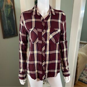 Abercrombie & Fitch Women’s Flannel Burgundy Plaid Button-Down Shirt Ling Sleeve